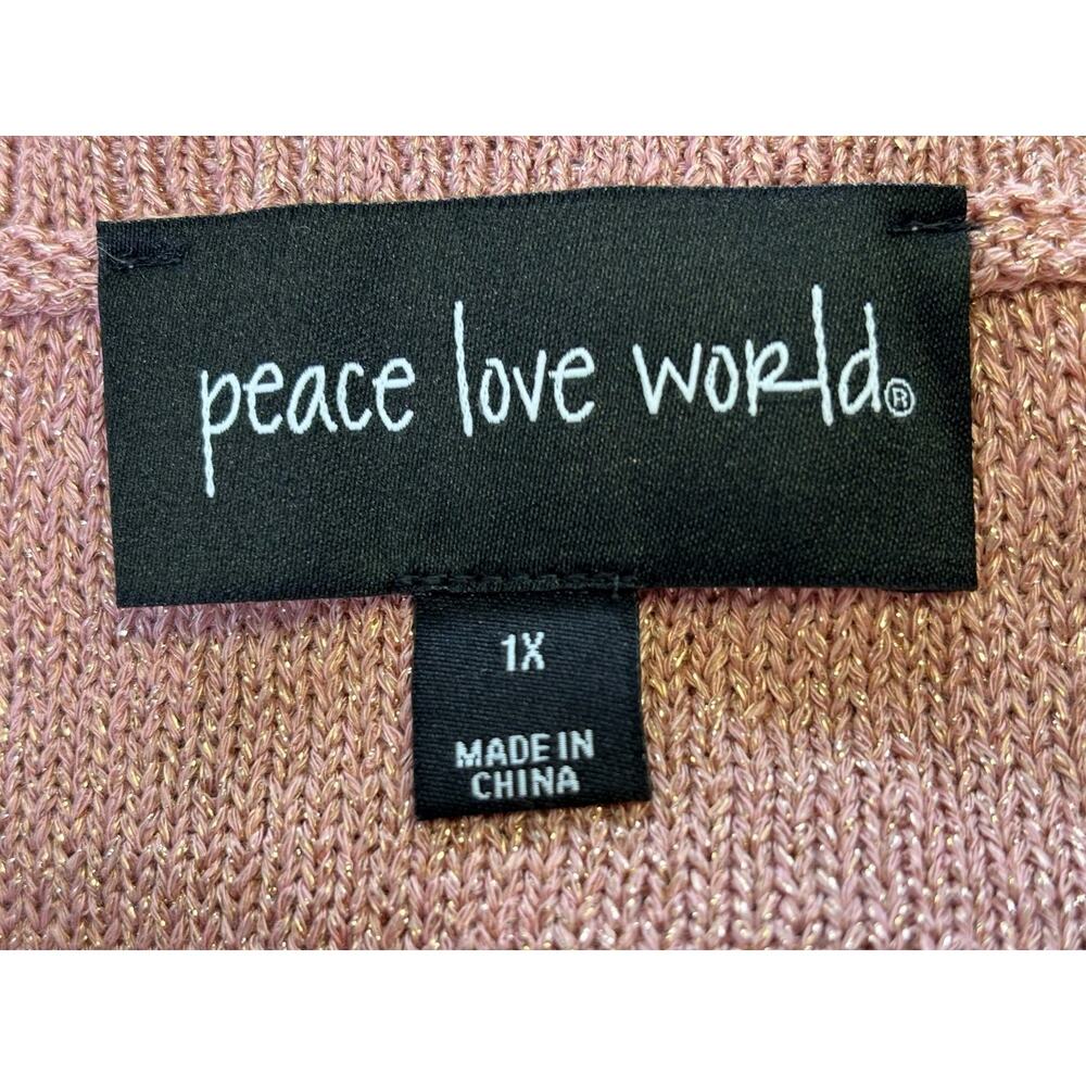 Peace Love World Sweater Women's Size 1X Dark Rose Pink Metallic Long Sleeve NEW - Picture 3 of 9